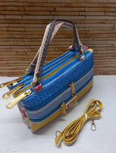 Yellow PU hand purse sling for girls & women (2pcs), printed net pattern, free size (9in x 3in x 5in)